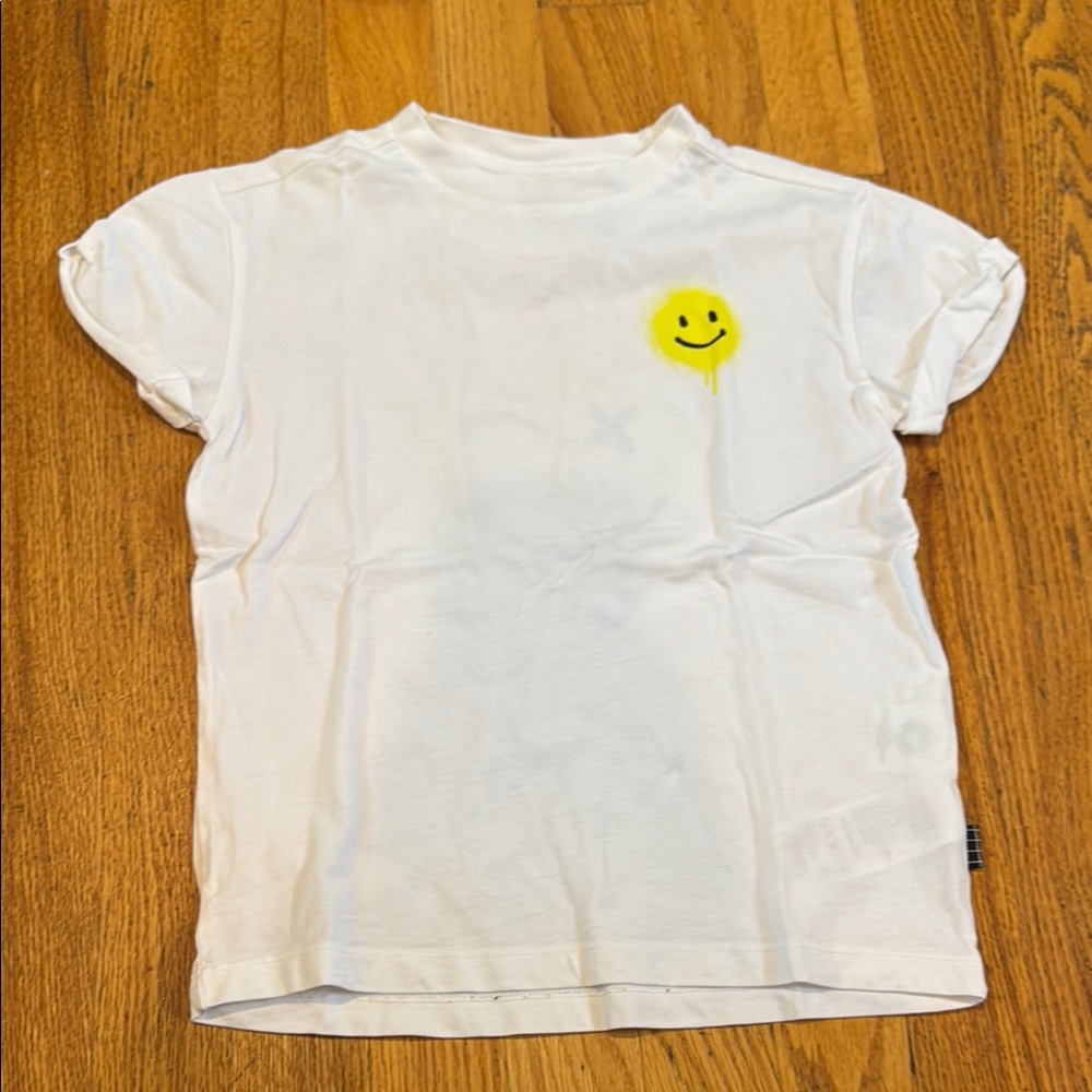 Molo White Kids T-Shirt with Yellow Smiley Size 5